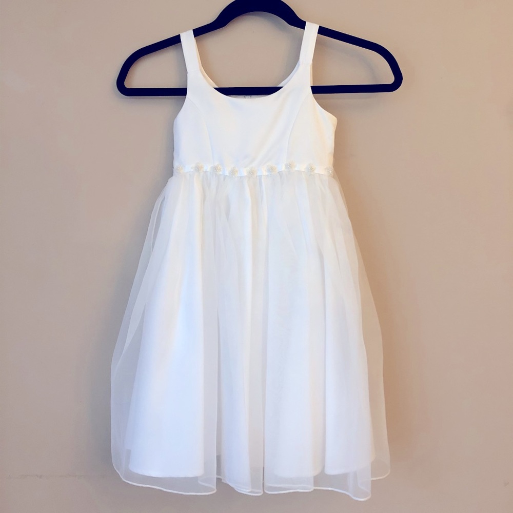 Jayne Copeland White Girls Formal Dress with Tulle Overlay